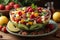 Healthy fruit salad with vegetables and pecans