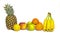 Healthy fruits apples, pineapple, bananas, oranges, lemon isol