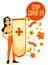 Healthy girl hold immunity shield for protection and fighting with coronavirus