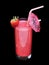 Healthy glass of smoothies strawberry flavor on black