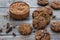 Healthy gluten-free buckwheat cookies with chocolate on wooden table