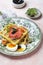 Healthy and gluten free zucchini waffles with salmon