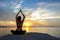 Healthy Good. Meditation yoga lifestyle woman silhouette on the Sea sunset, relax vital