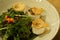 Healthy gourmet appetizer fried goat cheese and spinach