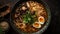Healthy gourmet pork ramen noodles in soup generated by AI