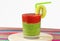 Healthy green and red smoothie with strawberry,kiwi,apples,spin
