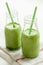 Healthy green spinach smoothie with cilantro lime banana ginger