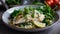 A healthy grilled fish fillet with fresh salad and asparagus generated by AI