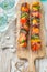 Healthy grilled skewers made of meat and vegetables