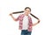 Healthy hair care habits. Kid happy smiling cheerful face with adorable hairstyle white background isolated. Strong hair