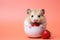 Healthy hamster snacking: savoring fresh strawberry delights, text space