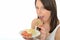 Healthy Happy Natural Young Woman Eating a Plate of Norwegian Style Breakfast