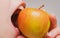 Healthy happy woman eating apple close macro. Biting an apple. Mouth close up. Dental Care.