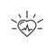 Healthy heart beating vector icon, line outline art heart symbol with pulse cardiogram isolated on white background