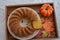 Healthy home made pumpkin sponge cake on a table