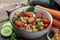 Healthy homemade chickpea and veggies salad, diet, vegetarian, v