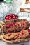 Healthy homemade strawberries biscuits from oat flakes laid