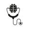 Healthy Human Brain Icon. Human Brain and Stethoscope Mental Health Care Concept Silhouette Icon. Psychology, Neurology