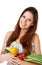 Healthy ingredients. Portrait of an attractive young woman holding a bunch of vegetables.