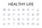 Healthy life line icons collection. Well-being, Optimal health, Wholesome living, Soundness, Fitness, Nutritious