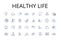 Healthy life line icons collection. Well-being, Optimal health, Wholesome living, Soundness, Fitness, Nutritious