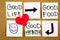 healthy lifestyle concept - good food, health and life - reminder words handwritten of sticky notes with red heart