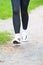 Healthy Lifestyle Concept: Runner\'s Legs Closeup Running On the