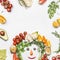 Healthy lifestyle concept. Various fresh vegetables with funny face made with ingredients on white background