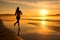 Healthy Lifestyle Concept - Woman Enjoying a Peaceful Morning Jog along the Scenic Seashore