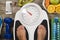 Healthy lifestyle concept with womanâ€™s feet having perfect weight on bathroom scale