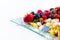 Healthy lifestyle, diet concept, Fruit and pills, vitamin supplements