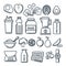 Healthy lifestyle and fitness food nutrition vector flat outline sketch line icons