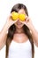 Healthy lifestyle - Fitt woman , before the eyes of two lemons