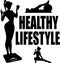 Healthy lifestyle. The girl goes in for sports and eats healthy food. She is energetic and happy. Black silhouette.