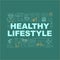 Healthy lifestyle, healthcare word concepts banner. Conscious nutrition and fitness. Infographics with linear icons on