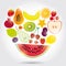 Healthy lifestyle. heart made of Set of fruits on the white background