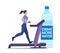 Healthy Lifestyle, Hydration Concept. Athletic Beautiful Sportswoman Character Run on Treadmill and Drinking Water