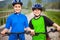 Healthy lifestyle - teenage girl and boy riding bicycles