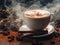 Healthy lifestyle trend adaptogenic drink mushroom cappuccino Chagaccino coffee made of Chaga mushrooms surrounded with