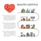 Healthy lifestyle vector infographic information in line style with heart shape. Natural life background illustration