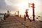 Healthy lifestyle woman running seaside