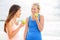 Healthy lifestyle women eating apple after running