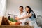 Healthy lovers cooking food in kitchen, Couple spending time together