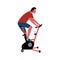 Healthy man exercise on stationary bike flat icon