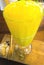 Healthy mango smoothie in a glass.Juicy smoothie from mango