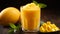 Healthy mango smoothie. Mango smoothie in a glass Mason jar and mango. Mango shake. AI Generative
