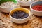 A healthy meal simple ingredients: goji berries black rice.