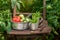 Healthy mix of vegetables in a small rustic greenhouse