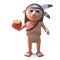 Healthy Native American Indian eating a nice apple, 3d illustration