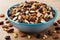 Healthy Natural Trail Mix Snack In Blue Bowls